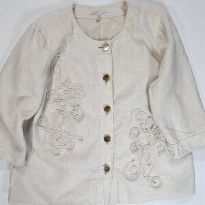 JM Collection Linen Blazer Womens 16W Beige Textured Western Style Jacket Duster